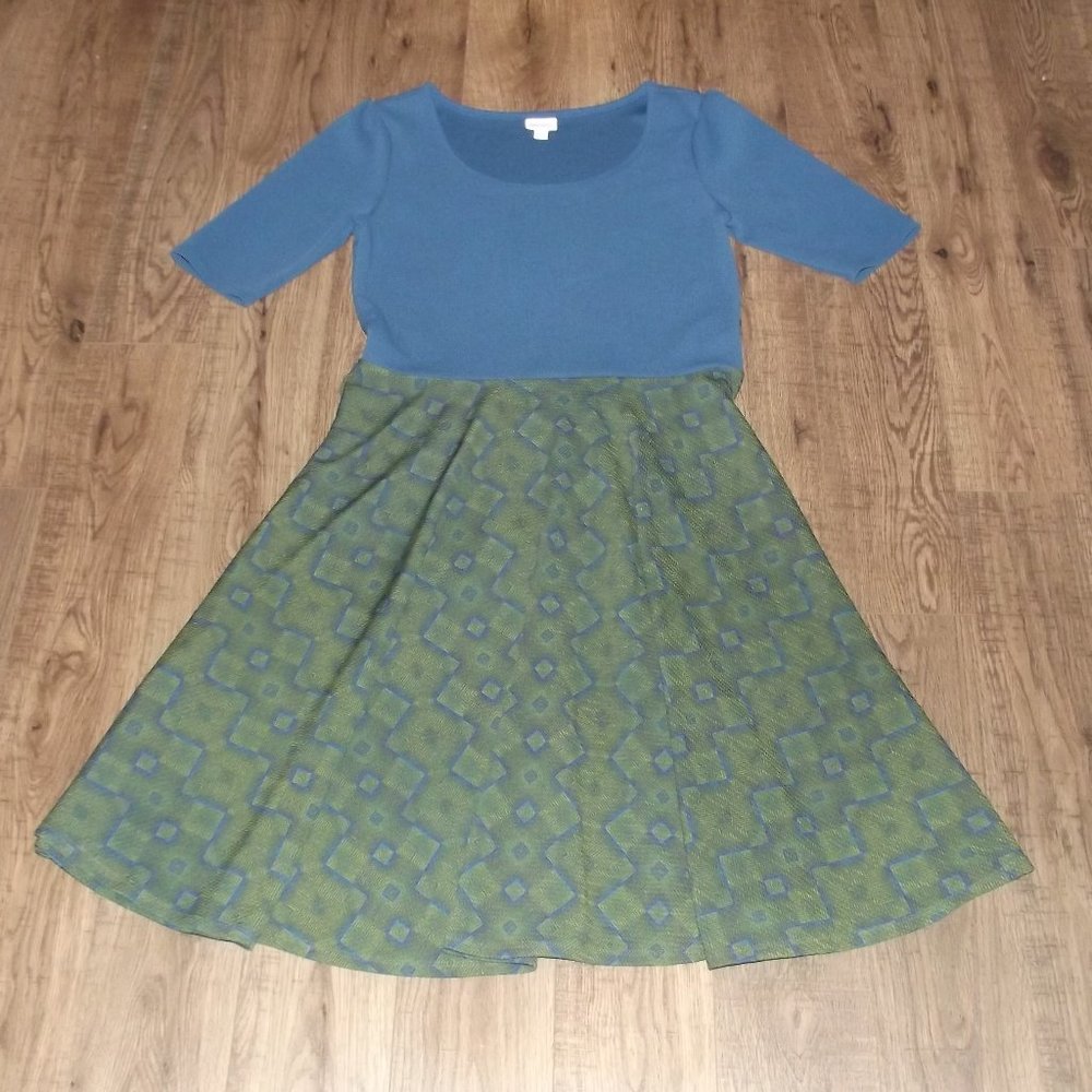 Lula Roe - Blue and Green Designer Dress - 2XL